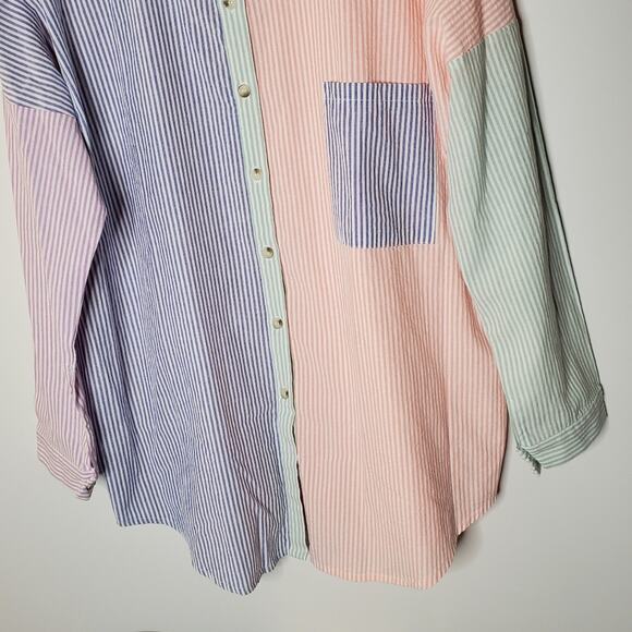 Davi & Dani Multi Color Striped Button down shirt striped casual colorful style - Picture 5 of 9